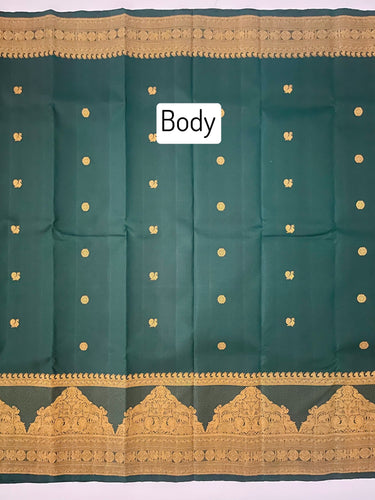 Kanchipuram Pure Silk Saree | Bottle Green | Pure Zari | Handwoven | Ships from California | Pushpam - ShopNaya Exclusive